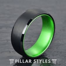 Tungsten Wedding Band Men Thin Green Line Ring Mens Wedding Band Green Tungsten Ring Unique Wedding Ring Mens Ring Military Ring In 2020 Mens Wedding Bands