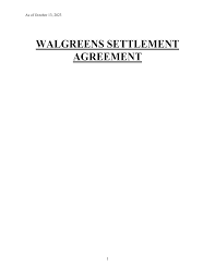 WALGREENS SETTLEMENT AGREEMENT