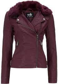Berry Faux Fur Collar Biker Jacket Womens Biker Jacket Leather Jackets Women Faux Leather Biker Jacket