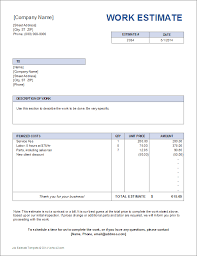 Job Estimate Template Work Estimate