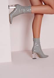 Black Boots With Clear Heel Ensure All Eyes Are On You With This Seasons Hottest Heeled Ankle Boots Featuring A Clear Block Heel Zip To The Back Clear Heel Boots Boots Grey Ankle Boots