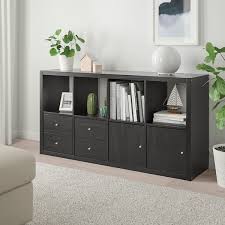 Kallax وحدة أرفف مع 4 تركيبات داخلية أسود بني Ikea
