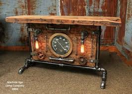 Steampunk Industrial Table Lamp Stand Console Barn Wood Steam Gauge 884 Steampunk Furniture Industrial Furniture Vintage Industrial Decor