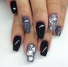 Black And Silver Glitter Nails Black Silver Glitter Glitter Nail Art Nail Designs Square Nails