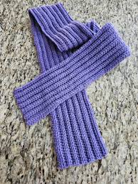 Scarf, Crochet Scarf, Crochet Ribbed Scarf, Purple Ribbed Scarf
