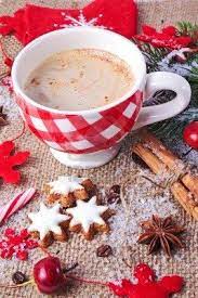 Christmas Decoration In Vintage Style Cinnamon Stars With Checked Cup Of Cappuchino And Spices Stock Photo Christmas Tea Christmas Cookies Christmas Food