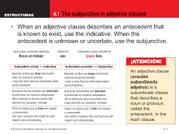 A main clause, a dependent clause (or noun in this case), a relative pronoun (que, quien, como), and a verb.it is important to remember that in most cases the verb in the first clause has to be conjugated in the indicative mood. Imagina 4 1