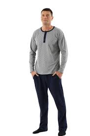 Un grand choix de pyjamas homme en ligne sur zalando ! Pyjama Homme A Manches Longues En Coton Stretch Bleue Marine Gris Avec Motifs Albert Kreuz