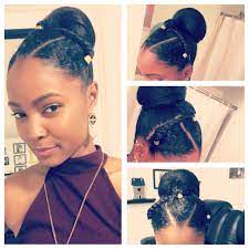 Protective Style Rubber Band Ponytail Bun Transition Hairstyles Natural Hairstyle Date Night Ha Transitioning Hairstyles Natural Hair Styles Hair Styles