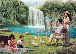 New World Father Painting While Family Plays With Animals I Love This One Have You Noticed Almost All Of The Paradise Paintings Have Water In Paradies Bilder