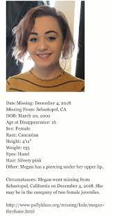 Found Safe Please Share Megan Threhane Missing From Sebastopol 16 Years Old 4 11 135 Pounds Hazel Eyes Short Pink Hair Hazel Eyes Pink Hair Hair