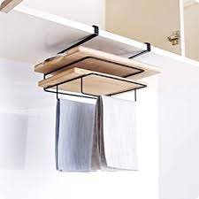 Finally got my cutting board holder installed on the inside of a cabinet. Amazon Com Baost Double Layer Kitchen Under Cabinet Iron Shelf Towel Rack Hanging Holder Over Cupboard Chopping Board Storage Rack Pot Lid Organizer Drain Rack For Bathroom Kitchen Black