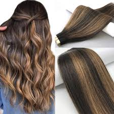 Labhair Tape In Hair Extensions Light Brown Highlighted Dark Brown Balayage Hair Extensions 2 6 2 Remy Real Human Hair Extensions Tape In For Women 14inch 50g 20pcs Package