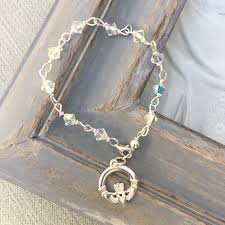 claddagh swarovski crystal rosary bracelet