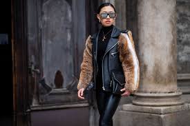 Jaime Xie Is Seen Wearing Black Leather Jacket With Fur Sleeves In 2020 Fur Leather Jacket Ankle Boots Winter Fashion Leather Jacket