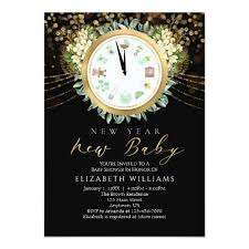 New Year New Baby Clock Gold Black Baby Shower Invitation Zazzle Com In 2020 Modern Baby Shower Invitations Baby Shower Invitations New Baby Products