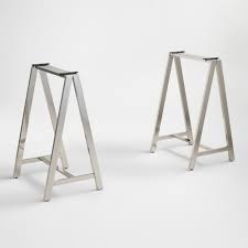 Our High Shine Chrome Sawhorse Desk Bases Creates A Contemporary Foundation For Any Of Our Colton Mix Amp Match Des Natural Wood Desk Sawhorse Desk Wood Desk