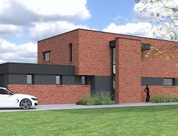 Maison Cubique En Briques Realisee Dans Le Nord Par Pouwels Ab Maison Cubique Maison Avec Patio Constructeur Maison Moderne