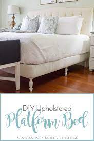 We finished the upholstered bed and i'm so happy with how it turned out. Diy Upholstered Platform Bed Sense Serendipity Make Your Own Bed Frame