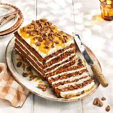 Erika Kwee's Spiced Carrot Cake with Candied Pecans and Caramel Sauce