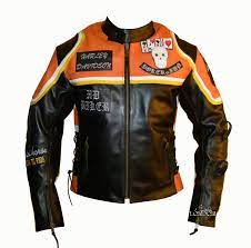 This Distinctive Black And Orange Patch Decked Biker Jacket Was First Seen In The Movie Harley Davidson The Marlboro Man Dressed By Mickey R Chaquetas Estilo