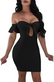 Black Flared Short Sleeves Tie Front Bodycon Dress Short Bodycon Dress Mini Dress Fashion