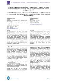 Exemple de trame d un plan de continuit? Pdf Le Retour D Experience Sur La Gestion D Un Evenement D Ampleur Un Retour D Experience Singulier L Exemple De La Gestion Des Inondations De Mai Juin 2016 Par Le Sdis 77