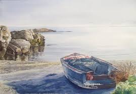 Un Bateau Abandonne Un Canot Abandonne Aquarelle Originale Original Peinture A L Aquarelle Bretagne Bretagne Mer Plage Mer Aquarel Acuarella Painting Art
