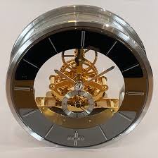 Seiko qxk115glh vintage alarm clock metallic vintage style soft gold/black color case. Vintage Seiko Quartz Skeleton Desk Clock Artedeco Online Antiques