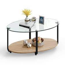 Costway Glass Top Coffee Table 2 Tier