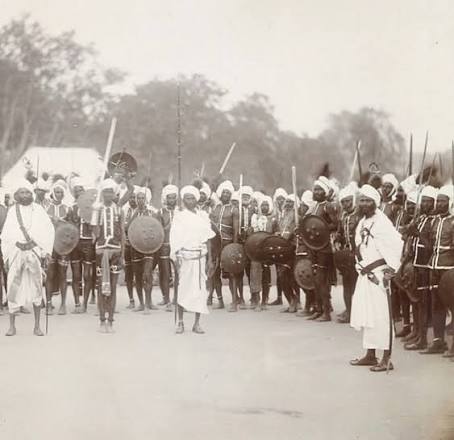 Photograph of a group of Nagas at Jaipur in Rajasthan. The term 'Naga' has been historically applied to an extensive range of ethnic groups found in India. Among these were the ascetic