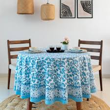 Caroline Blau, Weiße Gingko Blätter Design Block Bedruckte runde  Tischdecke, Baumwolle Floral runde Tischdecke, Tischwäsche, Housewarming  Geschenk