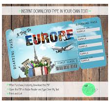 Printable Ticket To Europe Boarding Pass Customizable Etsy Printable Tickets Europe Vacation Boarding Pass