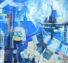 Abstract Seascape Marine Art Blue Seashore Ships Boats Colour Sarah De Mattos Artist Landscape Paintings Affordable Art Painting