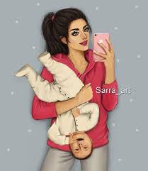 10 2k likes 820 comments sara ahmed sarra art on instagram ياحظ ابن اختي هيكون عنده خاله تجنن مثلي mom art mother daughter art baby girl drawing