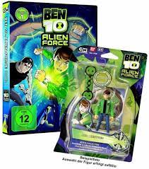 In omniverse , ben wears a black shirt that has a green stripe in the middle with a white 10 and green stripes on the sides of his shirt. Ben 10 Alien Force Staffel 1 Vol 1 Inkl Bandai Actionfigur Auf Dvd Portofrei Bei Bucher De
