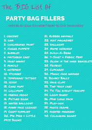 Birthday Party Supplies List The Big List Of Party Bag Fillers Free Printable 1st Boy Birthday Frozen Birthday Party Birthday Party Games