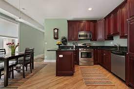 These blue gray kitchen cabinets do not take up too much space. Kitchen Paint Colors With Cherry Cabinets Green Kitchen Walls Dark Wood Kitchen Cabinets Paint For Kitchen Walls