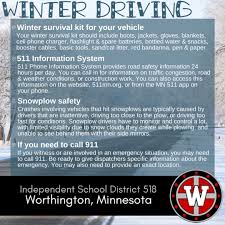 The cold weather reminds us to share reminders about winter driving for our  students that drive to school, as well as parents/adults. #518schools