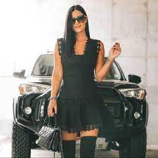 Lace, fringed trims, basic solid color, no pockets, elasticized waist, fully lined. Endless Rose Dresses Endless Rose Black Plunging Neck Lace Trim Dress Poshmark