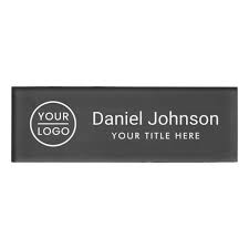 Custom Logo Dark Gray Professional Name Tags Zazzle Com Custom Logos Name Tag Design Name Tags