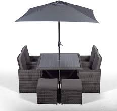 Looking for a simple table and chair set where you can spend time with a loved one or friend. Giardino Rattan Cube Dining Set Square 4 Seater Grey Rattan Dining Set Outdoor Poly Rattan Garden Table Chairs Set Patio Conservatory Wicker Garden Dining Furniture With Parasol Cover Amazon De Garten
