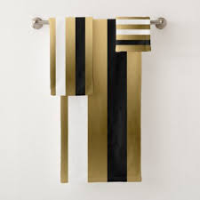 Black And Gold Bathroom Towel Set Black Gold And White Stripes Bath Towel Set Zazzle Com In 2020 Striped Bath Towels Black And Gold Bathroom Bath Towel Sets