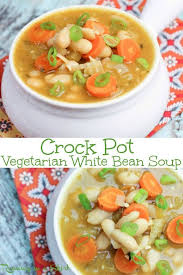 Slow Cooker Vegetarian White Bean Soup Recipe The Perfect Vegetarian Or Vegan Crock Pot Sou Vegetarian Crockpot Recipes Vegetarian Crockpot Clean Eating Soup