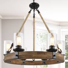 Shop Farmhouse 6 Lights Quorum Wooden Chandelier Lighting For Kitchen Island D25 X H 28 Overstock 29742622