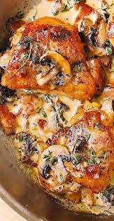 Chicken Thighs With Creamy Mushroom And Bacon Sauce Chicken Dinner Recipes Chicken Recipes Chicken Dinner