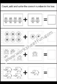 It is a fun way for first graders to practice adding numbers within 20. Picture Addition Beginner Addition 4 Kindergarten Addition Worksheets Free Printable Worksheets Worksheetfun