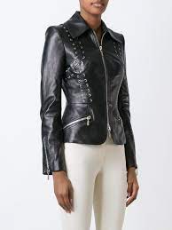 Plein Sud Fitted Leather Jacket Leather Jackets Women Designer Leather Jackets Leather Jacket