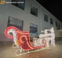 Outdoor Customized Large Reindeer Drawn Sled Motif Light for Commercial  Decor