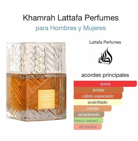 Khamrah de Lattafa Déjate cautivar por el aroma intenso y envolvente de  Khamrah de Lattafa Perfumes, que fue lanzada en el 2022. Esta fragancia  unisex es una mezcla de notas cítricas, frutales,